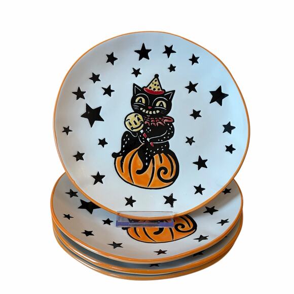Eli & Ana Other - Eli & Ana Moxy Vintage Cat Salad Plates 8in Set of 4 Spooky Retro Halloween New
